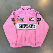F1 Pink Ferrari Embroidered Vintage Racing Jacket