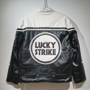 Lucky Strike White-Black Leather Vintage Racing Jacket