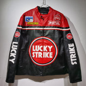Lucky Strike Red-Black Leather Vintage Racing Jacket