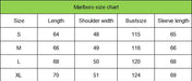 Marlboro size chart for clothing with size, length, shoulder width, bust size, and sleeve length details.