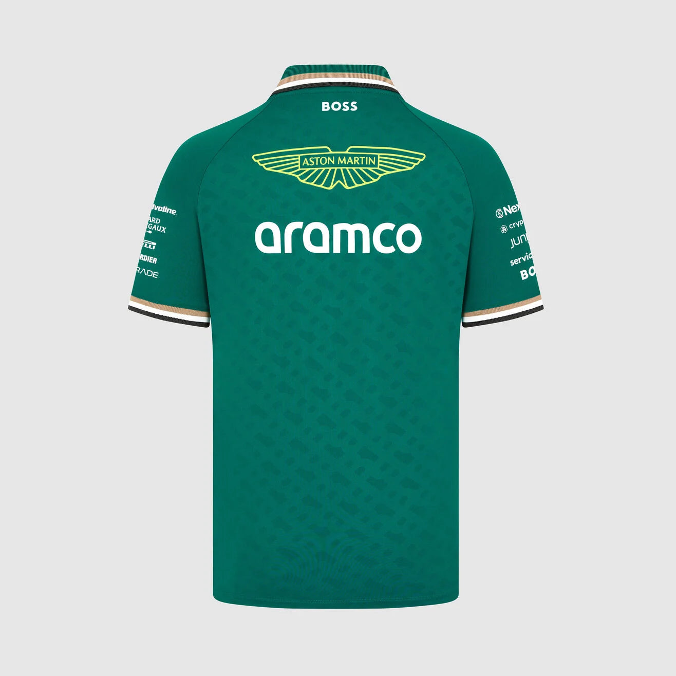 Green sports jersey with branding on a light gray background