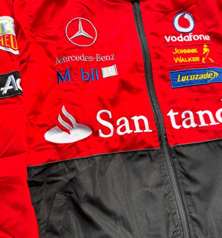 F1 Mercedes-Benz Red Embroidered Vintage Racing Jacket