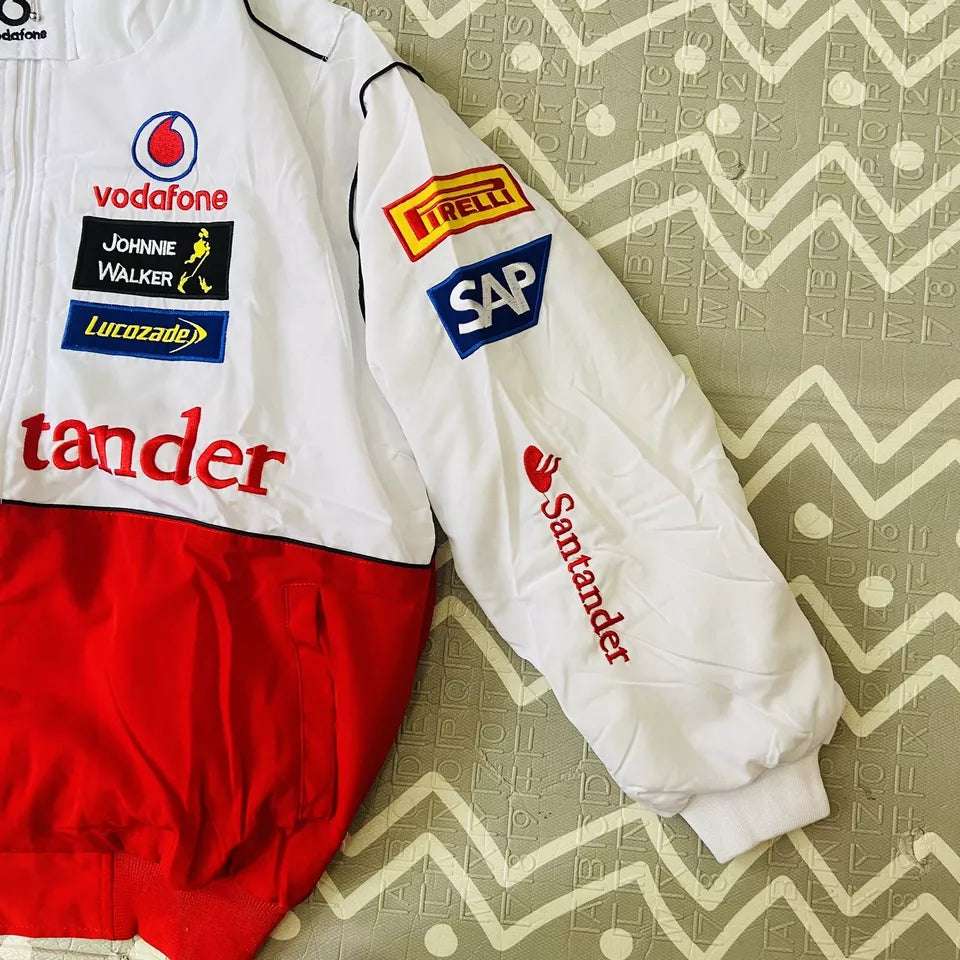 F1 Mercedes-Benz White-Red Embroidered Vintage Racing Jacket