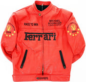 Red Ferrari jacket with branding and text on a white background