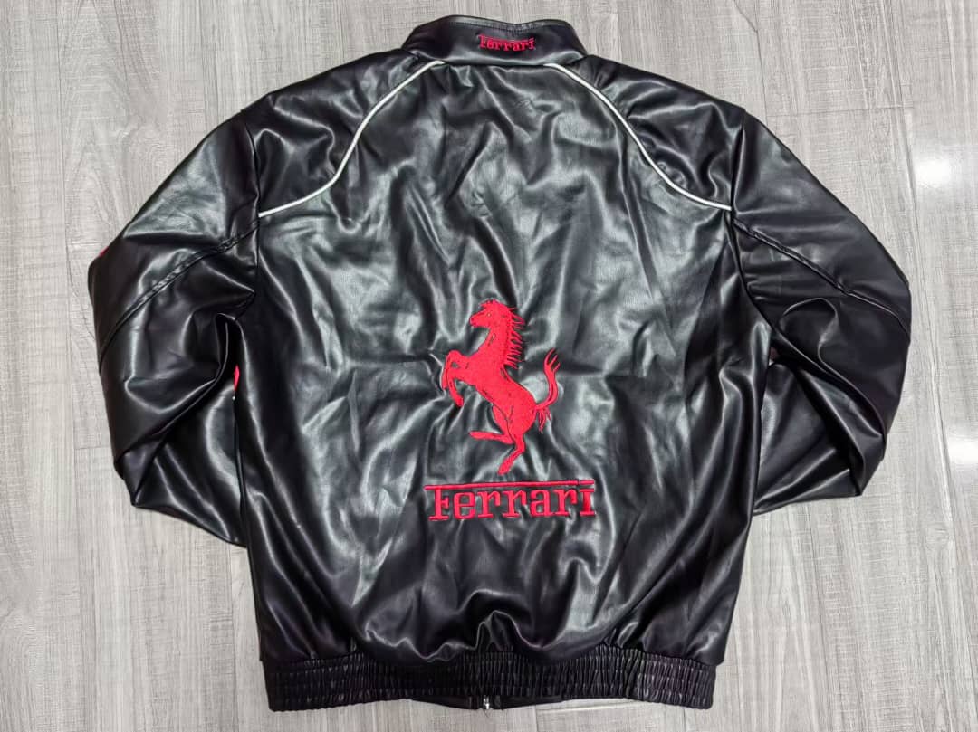 Leather Ferrari Embroidered Vintage Racing Jacket