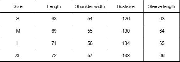 Mercedes-Benz branded jacket with size chart on a white background