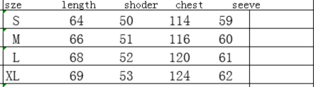Measurement chart with size reference and dimensions in centimeters