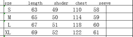 Measurement chart with size reference and dimensions in centimeters