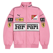 F1 Pink Ferrari Embroidered Vintage Racing Jacket